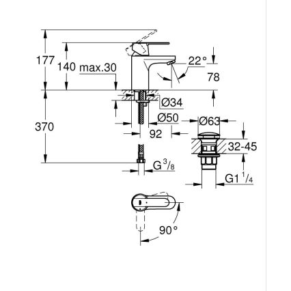 GROHE 23586LS0 - izlietnes jaucējkrāns GET, izmērs S, balts