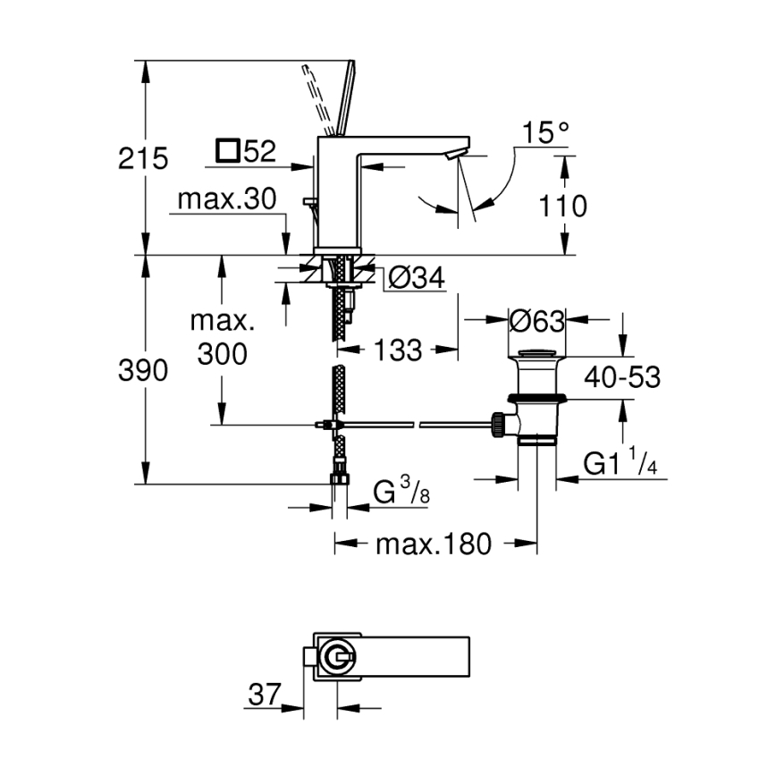 GROHE 23657000 - Izlietnes jaucējkrāns EUROCUBE JOY, izmērs M, spīdīgs hroms