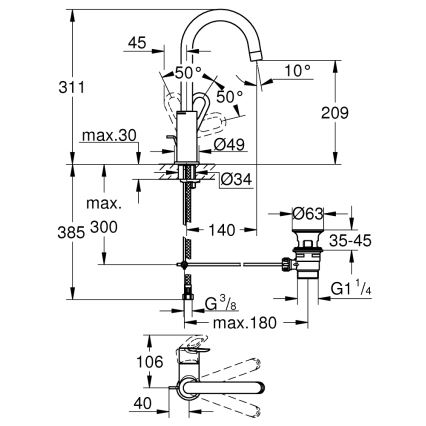 GROHE 23763000 - Izlietnes jaucējkrāns BAULOOP, izmērs L, spīdīgs hroms
