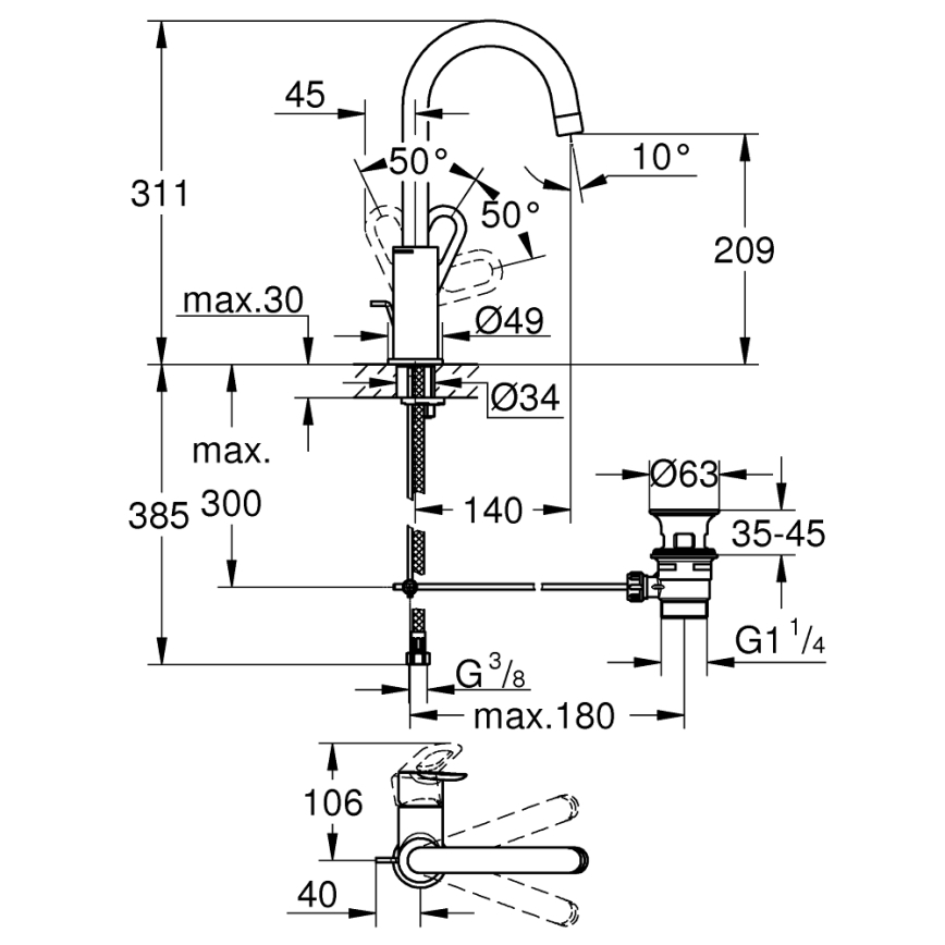GROHE 23763000 - Izlietnes jaucējkrāns BAULOOP, izmērs L, spīdīgs hroms