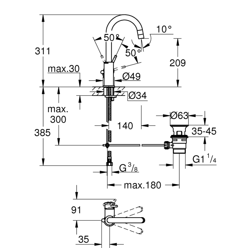 GROHE 23783000 - izlietnes jaucējkrāns START CLASSIC, 311 mm, spīdīgs hroms
