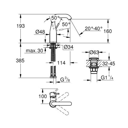 GROHE 23798001 - Izlietnes jaucējkrāns ESSENCE DN 15, izmērs M, spīdīgs hroms