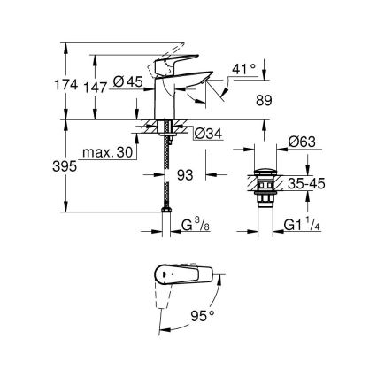 GROHE 23900001 - Izlietnes jaucējkrāns START EDGE izmērs S spīdīgs hroms