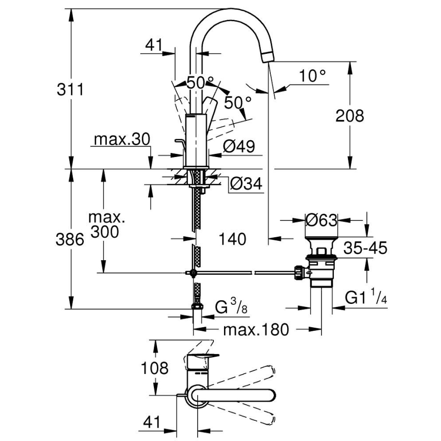 GROHE 24201001 - Izlietnes jaucējkrāns DN 15, izmērs L, glancēts hroms