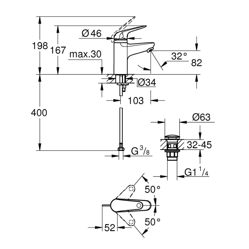 GROHE 24319001 - Izlietnes jaucējkrāns SWIFT 162 mm spīdīgs hroms
