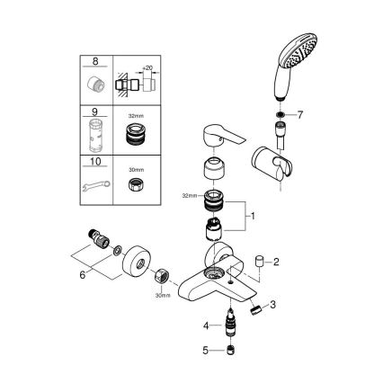 GROHE 25283002 - Vannas jaucējkrāns DN 15 ar piederumiem, spīdīgs hroms