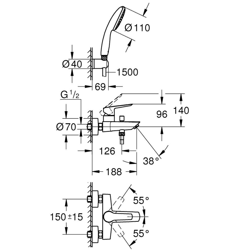 GROHE 25283002 - Vannas jaucējkrāns, komplektā ar piederumiem DN 15, spīdīgs hroms