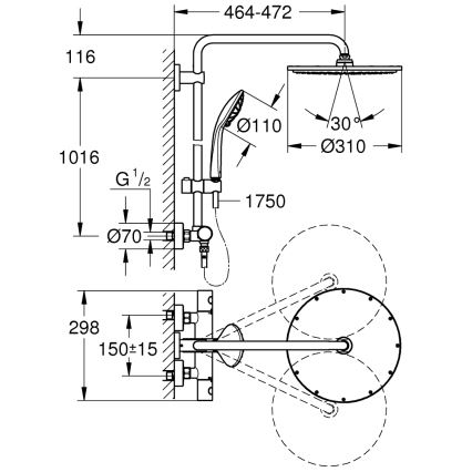 GROHE 26075AL0 - Dušas sistēma EUPHORIA SYSTEM 310 450 mm grafīta