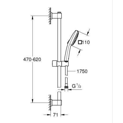 GROHE 26096001 - Dušas komplekts VITALIO COMFORT 110, 600 mm, spīdīga hroma apdare