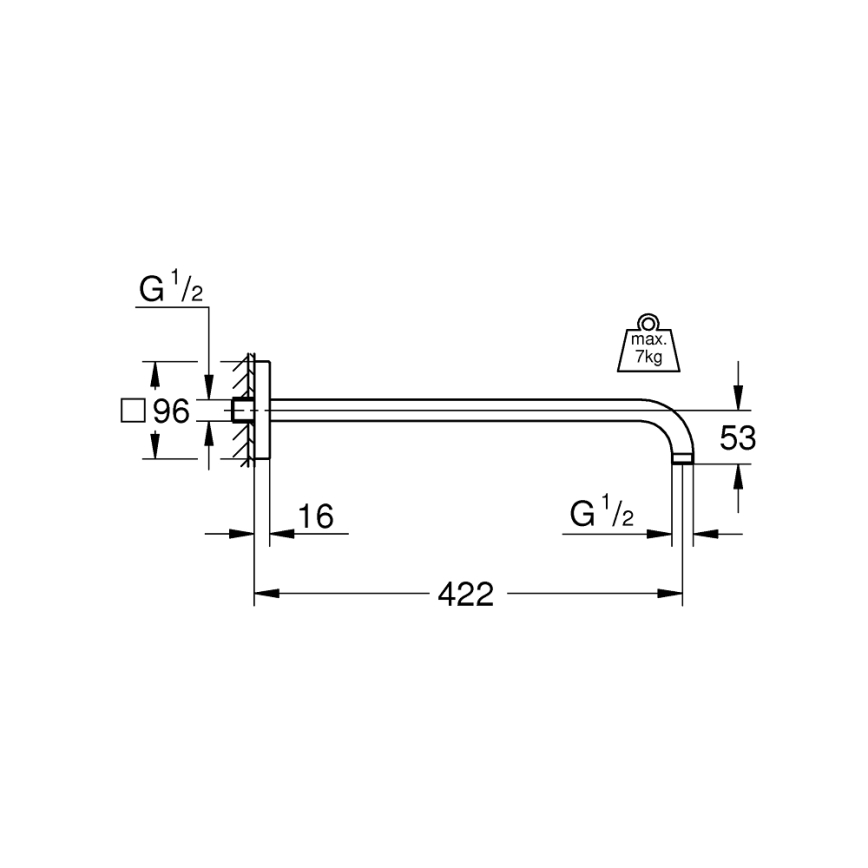GROHE 26145000 - Dušas roka RAINSHOWER 422 mm spīdīgs hroms