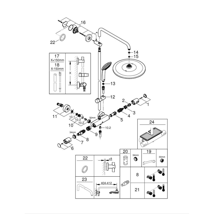 GROHE 26400001 - Dušas sistēma VITALIO JOY SYSTEM 310, 450 mm, spīdīgs hroms