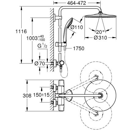 GROHE 26400001 - Dušas sistēma VITALIO JOY SYSTEM 310, 450 mm, spīdīgs hroms
