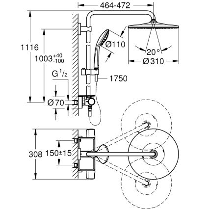 GROHE 26401001 - Dušas sistēma VITALIO JOY SYSTEM 310, spīdīgs hroms