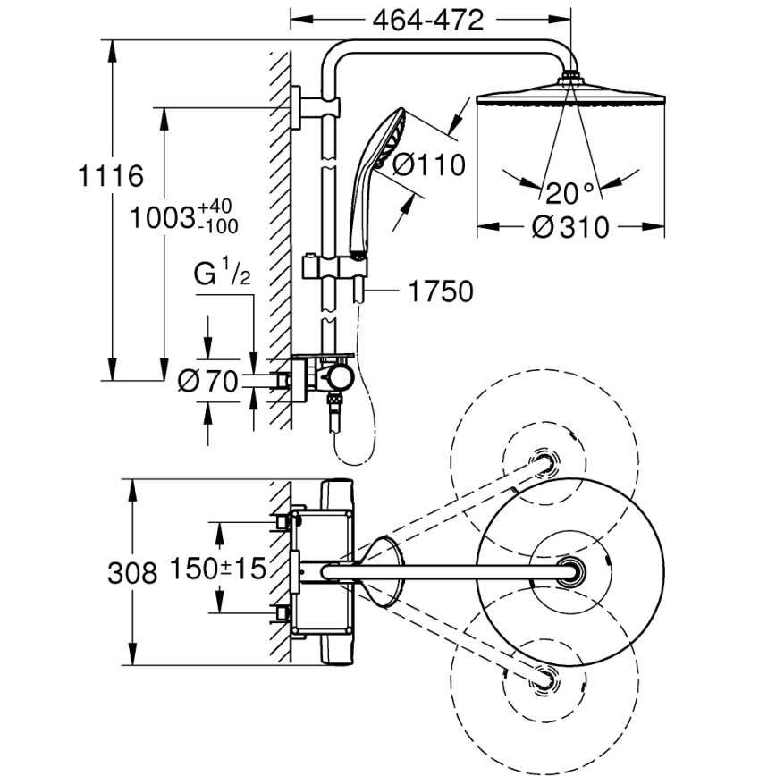GROHE 26401001 - Dušas sistēma VITALIO JOY SYSTEM 310, spīdīgs hroms