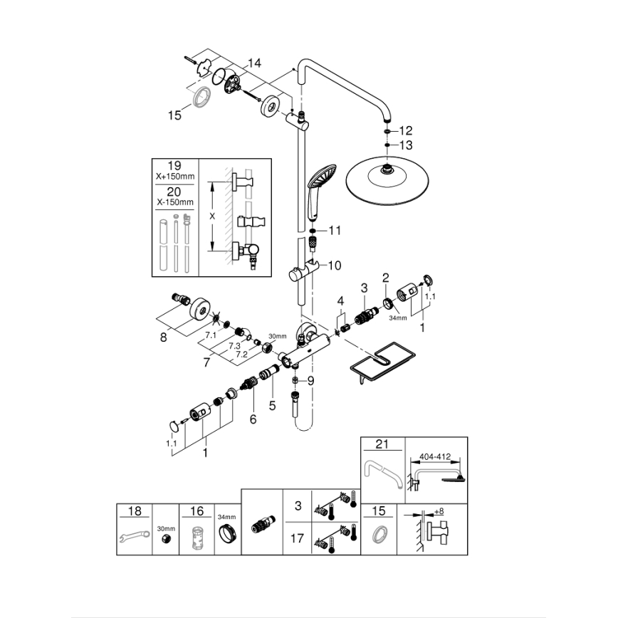 GROHE 26403001 - Dušas sistēma VITALIO JOY 260, 450 mm, spīdīgs hroms