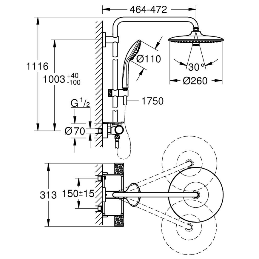 GROHE 26403002 - Dušas sistēma VITALIO JOY 260 450 mm spīdīgs hroms