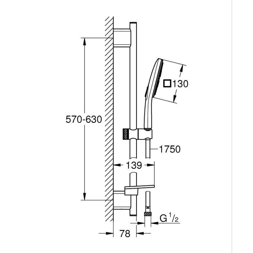 GROHE 26596000 - Dušas komplekts VITALIO SMARTACTIVE 130 CUBE, 600 mm, spīdīgs hroms