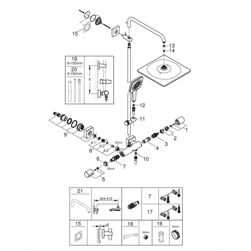 GROHE 26649000 - Dušas sistēma RAINSHOWER SMARTACTIVE 310 × 310 mm hroms