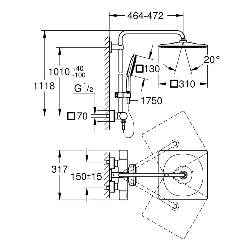 GROHE 26649000 - Dušas sistēma RAINSHOWER SMARTACTIVE 310 × 310 mm hroms