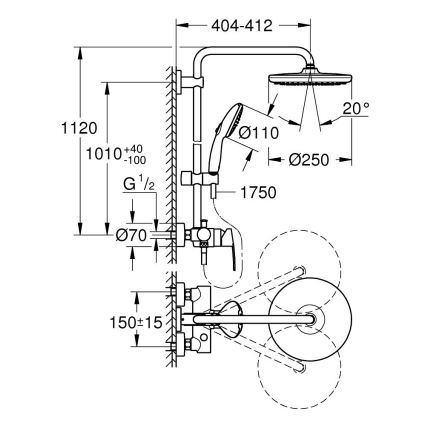 GROHE 26679001 - Dušas sistēma VITALIO START 250 390 mm spīdīgs hroms