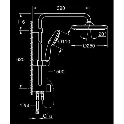 GROHE 26680001 - Dušas sistēma VITALIO START SYSTEM 250 390 mm, metāla, hromēts