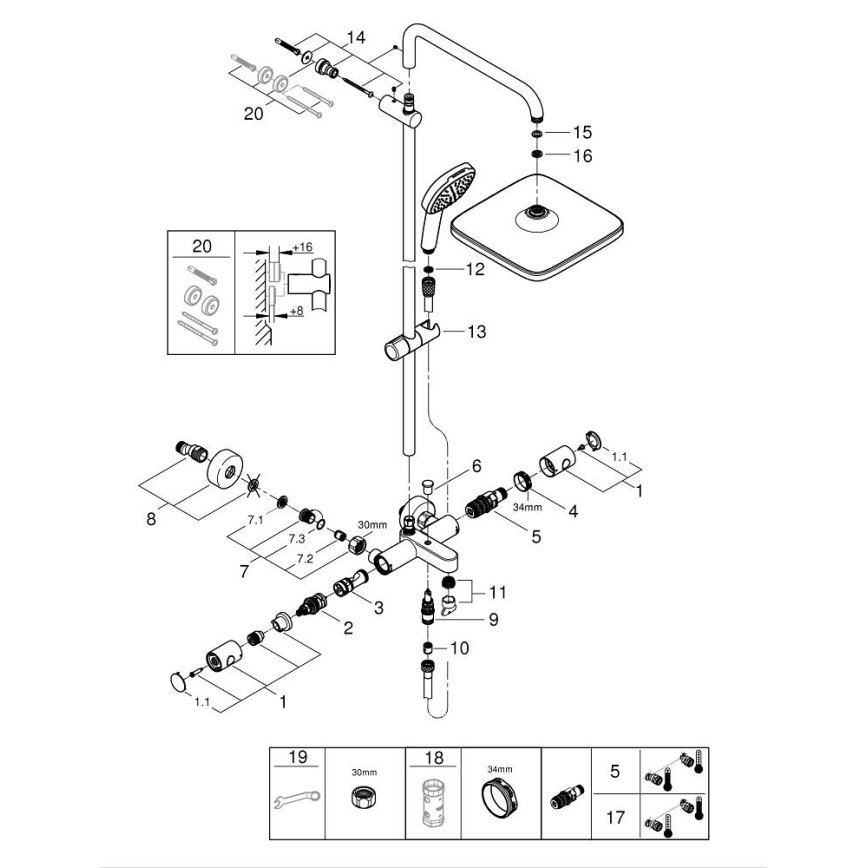 GROHE 26984001 - dušas sistēma VITALIO COMFORT, 390 mm, spīdīgs hroms
