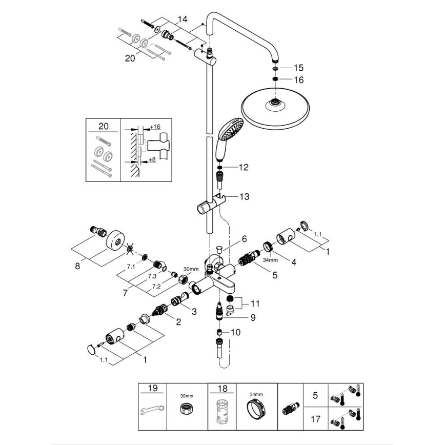 GROHE 269882431 - Dušas sistēma VITALIO START SYSTEM 250 390 mm melna