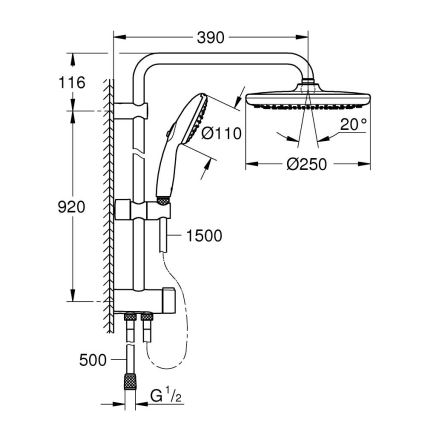 GROHE 26989001 - Dušas sistēma VITALIO START SYSTEM 250 390 mm spīdīgs hrom
