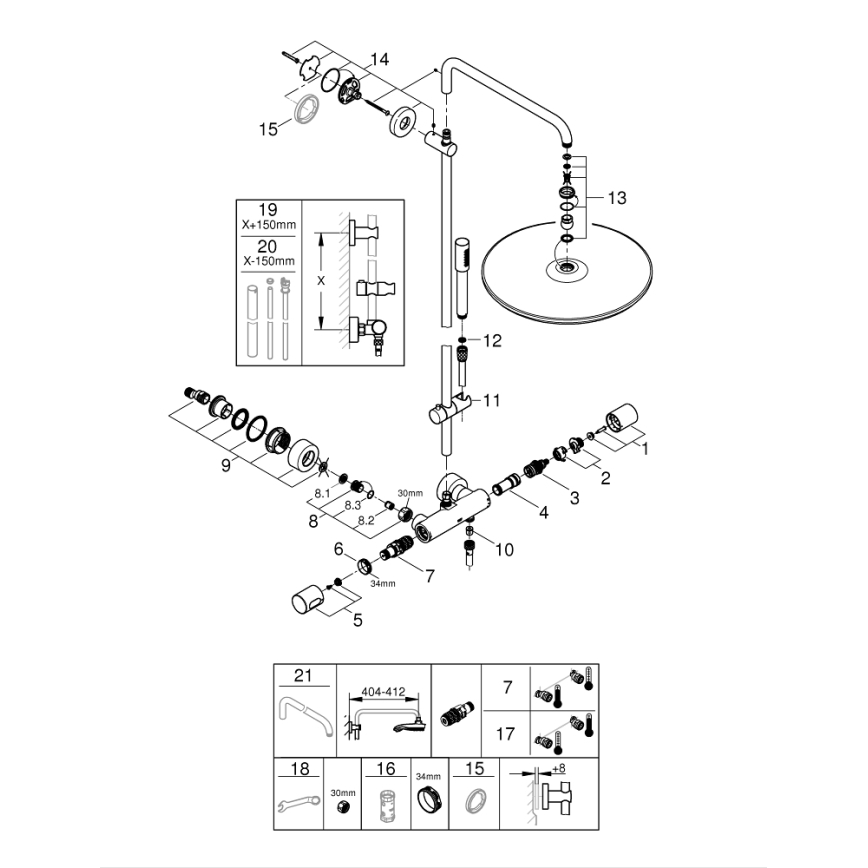 GROHE 27174001 - dušas sistēma RAINSHOWER SYSTEM 400, 450 mm, spīdīgi hromēta
