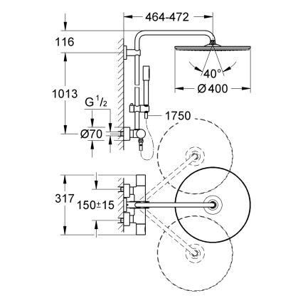 GROHE 27174001 - Dušas sistēma RAINSHOWER SYSTEM 400 450 mm spīdīgs hroms