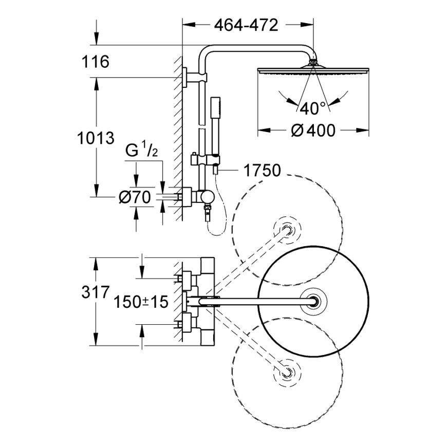 GROHE 27174001 - Dušas sistēma RAINSHOWER SYSTEM 400 450 mm spīdīgs hroms
