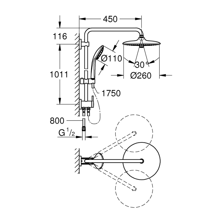 GROHE 27421002 - Dušas sistēma EUPHORIA 260 ar spīdīgu hroma pārklājumu
