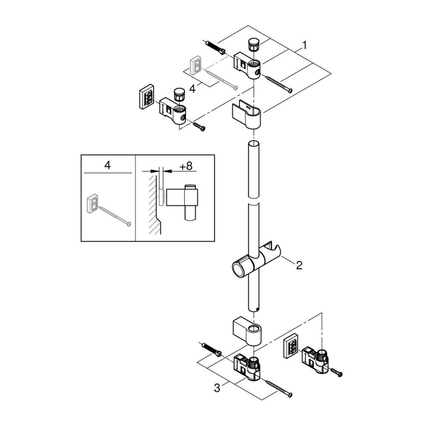 GROHE 27724001 - Dušas stienis VITALIO UNIVERSAL 600 mm, spīdīgs hroms