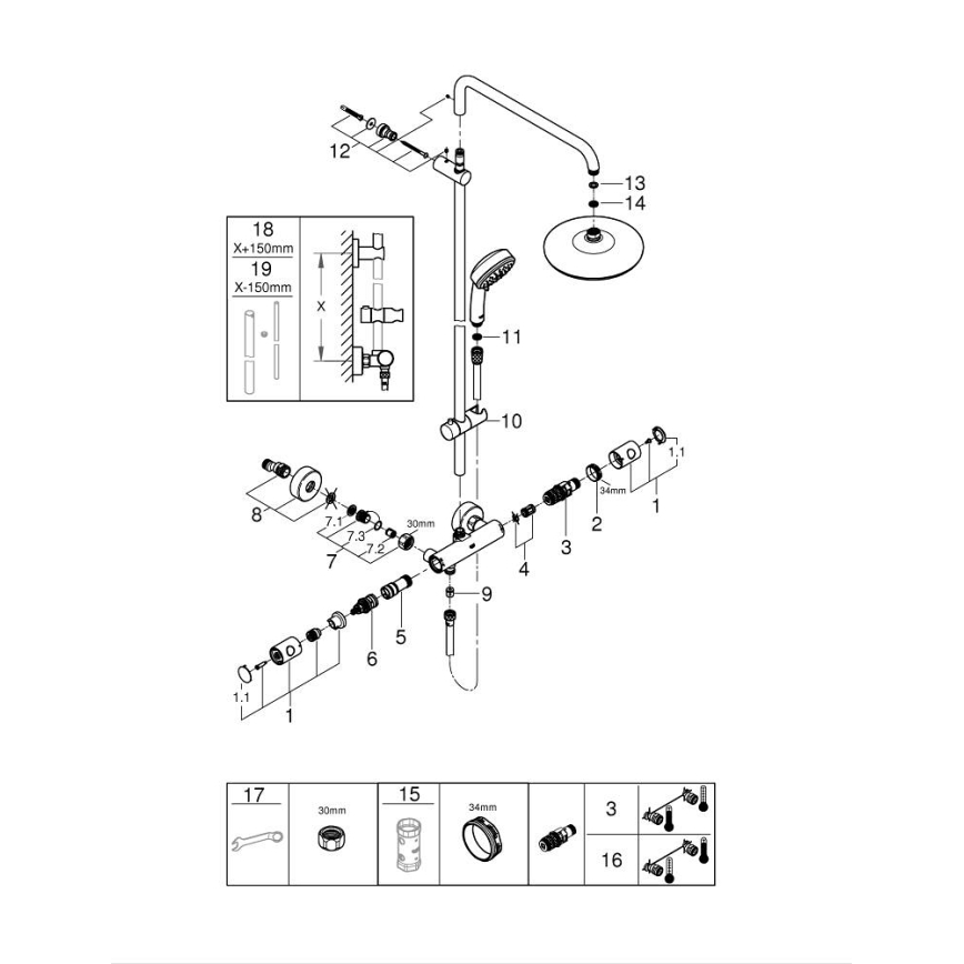 GROHE 27922001 - Dušas komplekts ar termostatisko jaucējkrānu TEMPESTA COSMOPOLITAN 210 spīdīgs hroms
