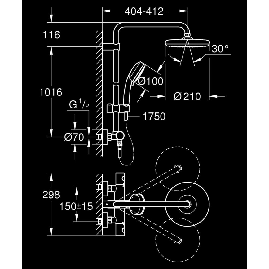 GROHE 27922001 - Dušas komplekts ar termostatisku jaucējkrānu TEMPESTA COSMOPOLITAN 210 glancēts hroms