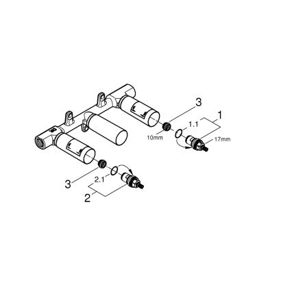 GROHE 29025002 - universāls iebūvējamais korpuss trīs atveru izlietnes jaucējkrānam, misiņš