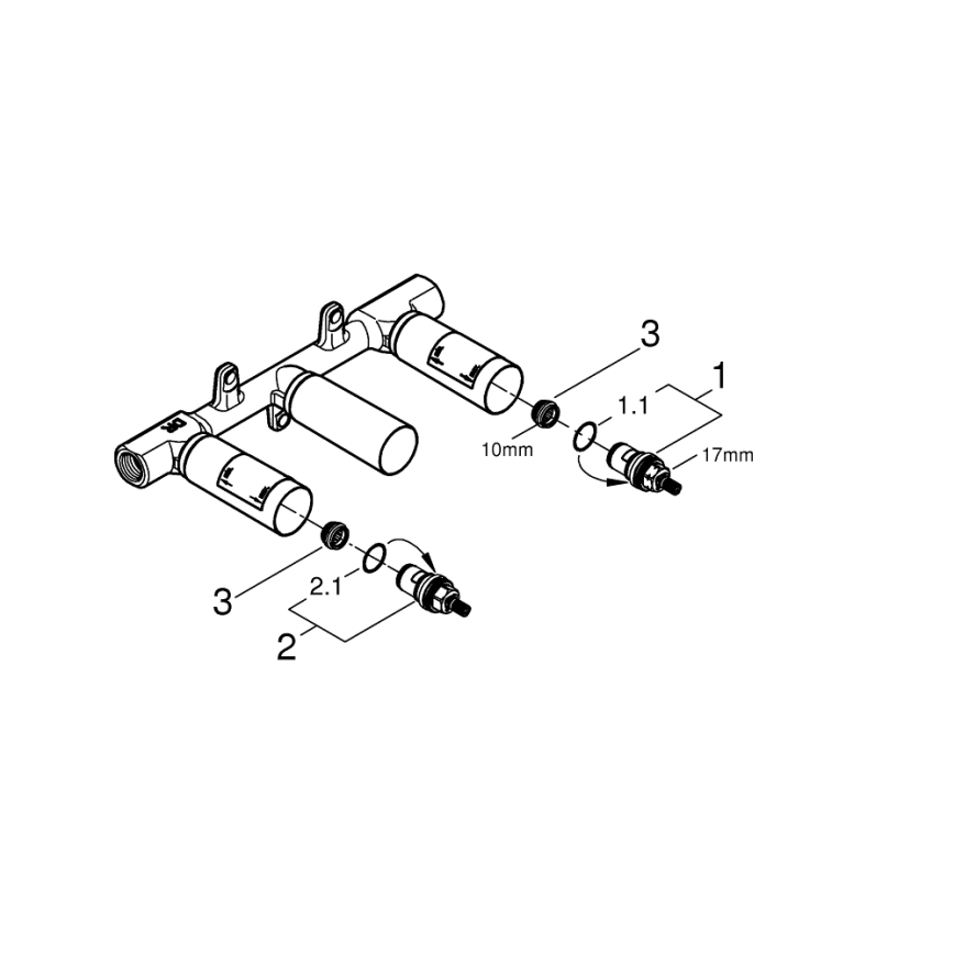 GROHE 29025002 - universāls iebūvējamais korpuss trīs atveru izlietnes jaucējkrānam, misiņš