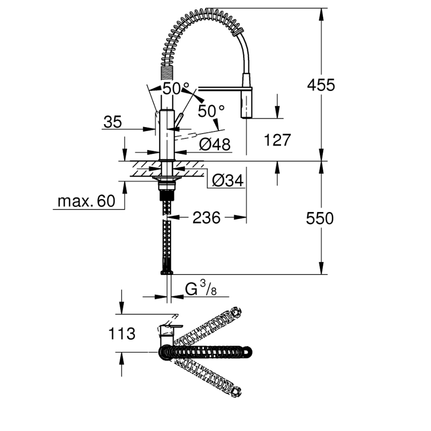 GROHE 30361000 - GET izlietnes jaucējkrāns, 455 mm, spīdīgs hroms