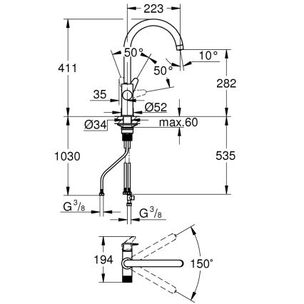 GROHE 30592000 - Izlietnes jaucējkrāns BLUE PURE StartCurve 411 mm spīdīgs hroms