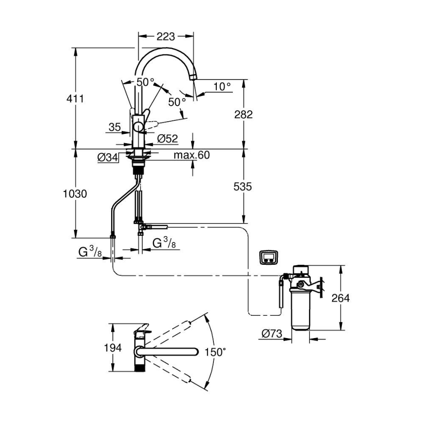 GROHE 30593000 - Izlietnes jaucējkrāns BLUE PURE C-veida izteka spīdīgs hroms