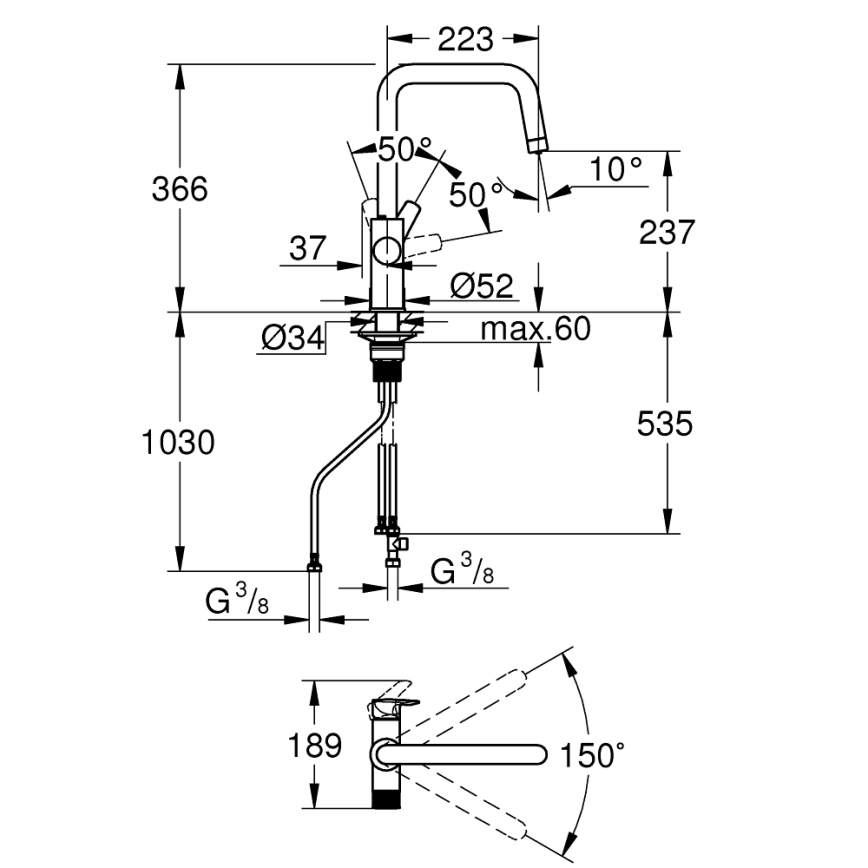 GROHE 30595DC0 - Izlietnes jaucējkrāns BLUE PURE, nerūsējošais tērauds