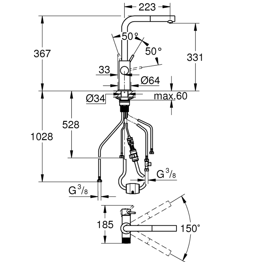 GROHE 30601DC0 - Izlietnes jaucējkrāns BLUE PURE ar izvelkamu izsmidzinātāju, no nerūsējošā tērauda