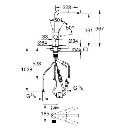 GROHE 30601DC0 - Izlietnes jaucējkrāns BLUE PURE ar izvelkamu izsmidzinātāju, no nerūsējošā tērauda