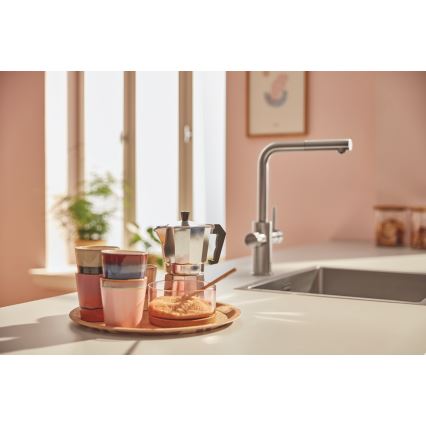 GROHE 30601DC0 - Izlietnes jaucējkrāns BLUE PURE ar izvelkamu izsmidzinātāju, no nerūsējošā tērauda