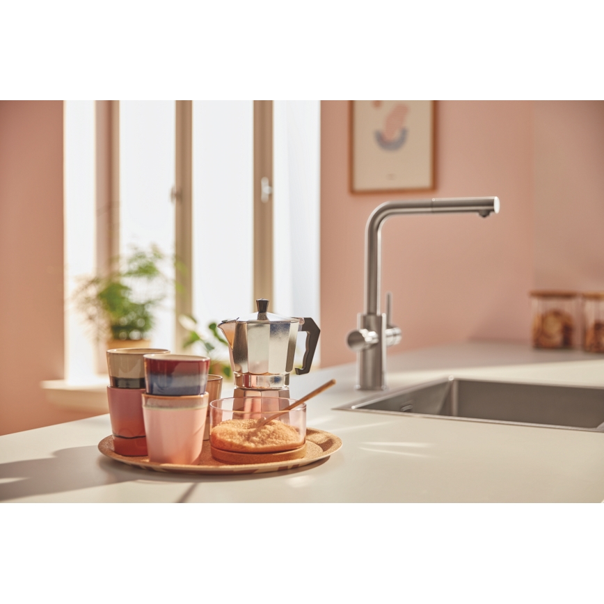 GROHE 30601DC0 - Izlietnes jaucējkrāns BLUE PURE ar izvelkamu izsmidzinātāju, no nerūsējošā tērauda