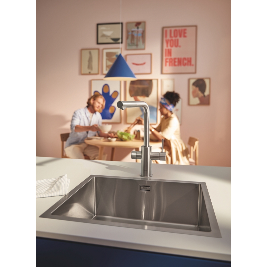 GROHE 30601DC0 - Izlietnes jaucējkrāns BLUE PURE ar izvelkamu izsmidzinātāju, no nerūsējošā tērauda