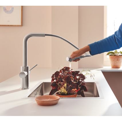 GROHE 30601DC0 - Izlietnes jaucējkrāns BLUE PURE ar izvelkamu izsmidzinātāju, no nerūsējošā tērauda