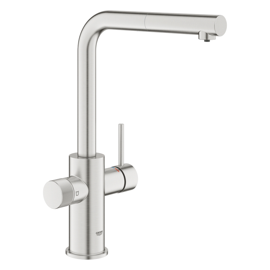 GROHE 30601DC0 - Izlietnes jaucējkrāns BLUE PURE ar izvelkamu izsmidzinātāju, no nerūsējošā tērauda