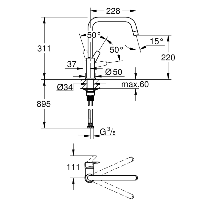 GROHE 30630000 - Izlietnes jaucējkrāns START 311 mm spīdīgs hroms