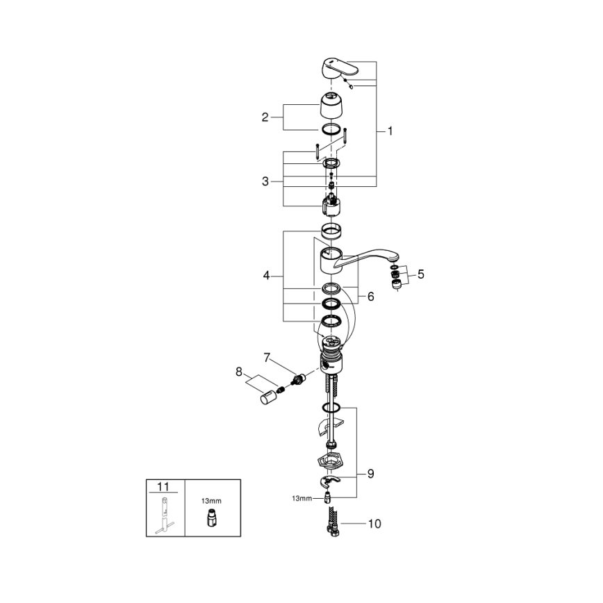 GROHE 31161000 - Virtuves izlietnes jaucējkrāns EUROSMART COSMOPOLITAN 140° spīdīgs hroms